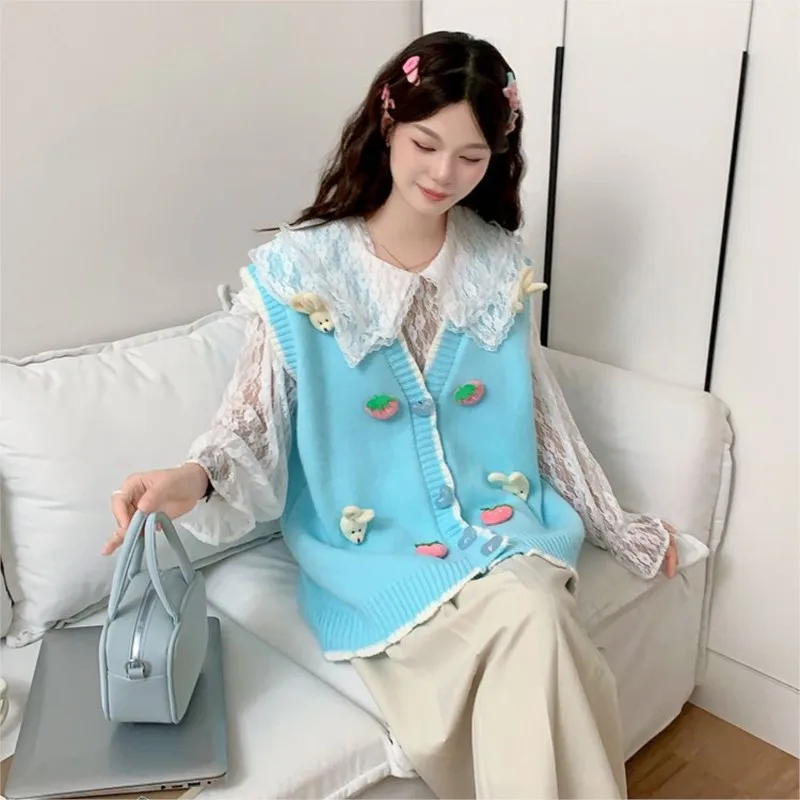 Creative Pregnant Women's Loose Round Neck Sleeveless Vest Maternity Knitted Sweater Coat Maternity Cute Vest Coat LH162