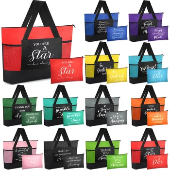 24 Pcs Appreciation Gifts Bulk, 12 Pcs Thank You Oxford Coth Tote Bags for Women 12 Pcs Oxford Nurse Employee Appreciation Makeu 1