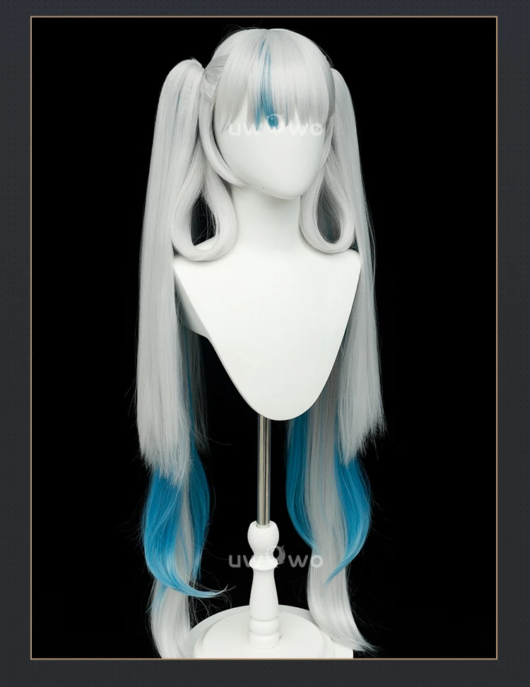 Jinhsi Wig Wuthering Waves WuwWa Jinhsi Cosplay Wig With Tonytail Long Hair Grey Blue Hair 4