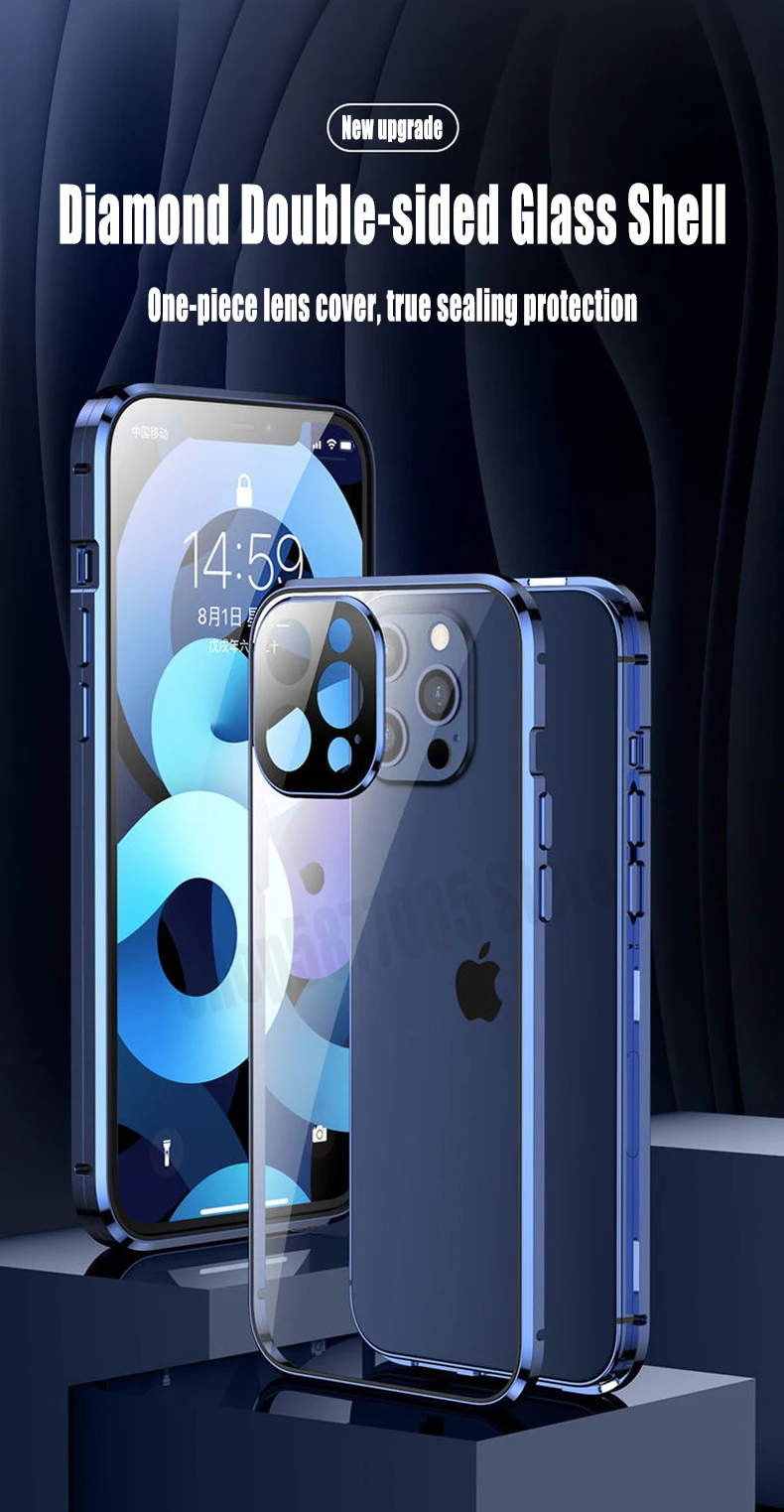 360 Magnetic Adsorption Metal Case For iPhone 11 12 13 Pro Max 12 13 Mini Double Sided Glass Cover Camera Lens Protector Film apple 13 pro max case