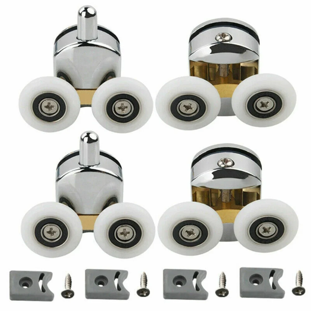 4pcs Shower Screen Door Roller Zinc Alloy Double-Wheel Sliding Shower Door Roller Top And Bottom 23mm Replacement