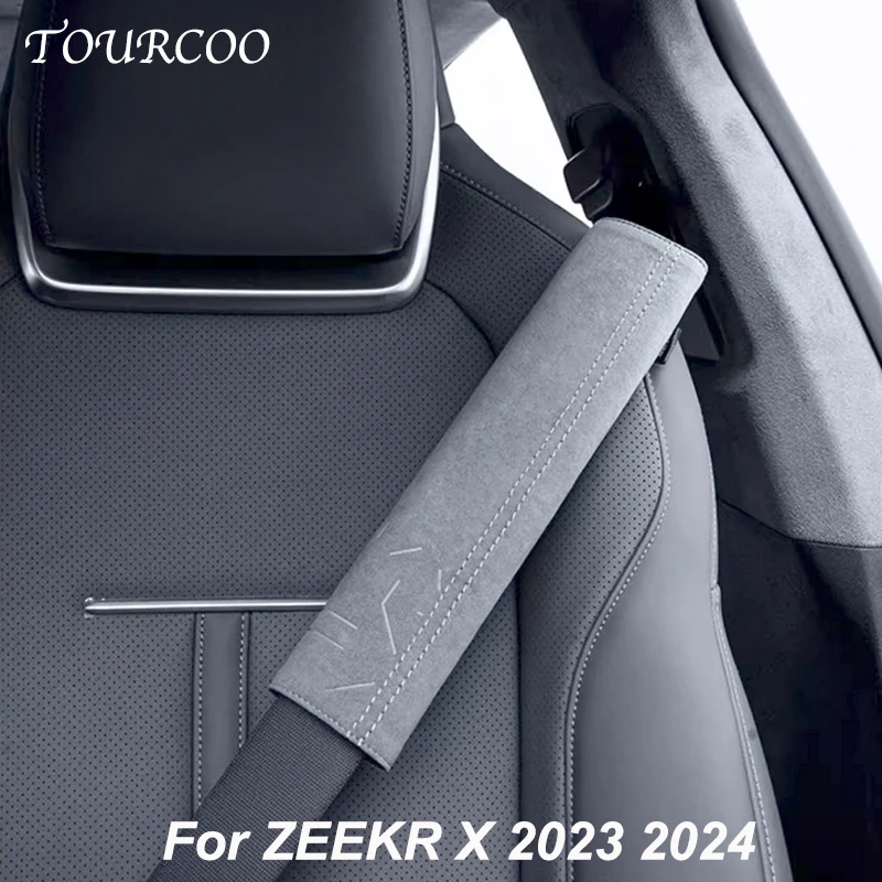 

For ZEEKR X 2023 2024 Car Seat Belts Suede Shoulder Protectors Extended Version Alcantara Interior Accessories