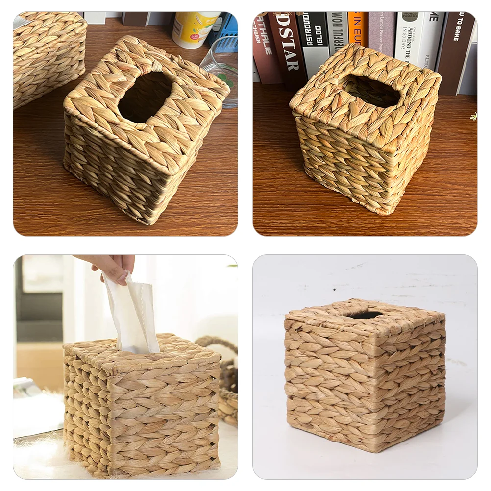 Rustic Hand Woven Tissue Boxes Napkin Basket Decorative Storage Bins Home Office Kitchen ganization Paper Towel Holder Desktop 4