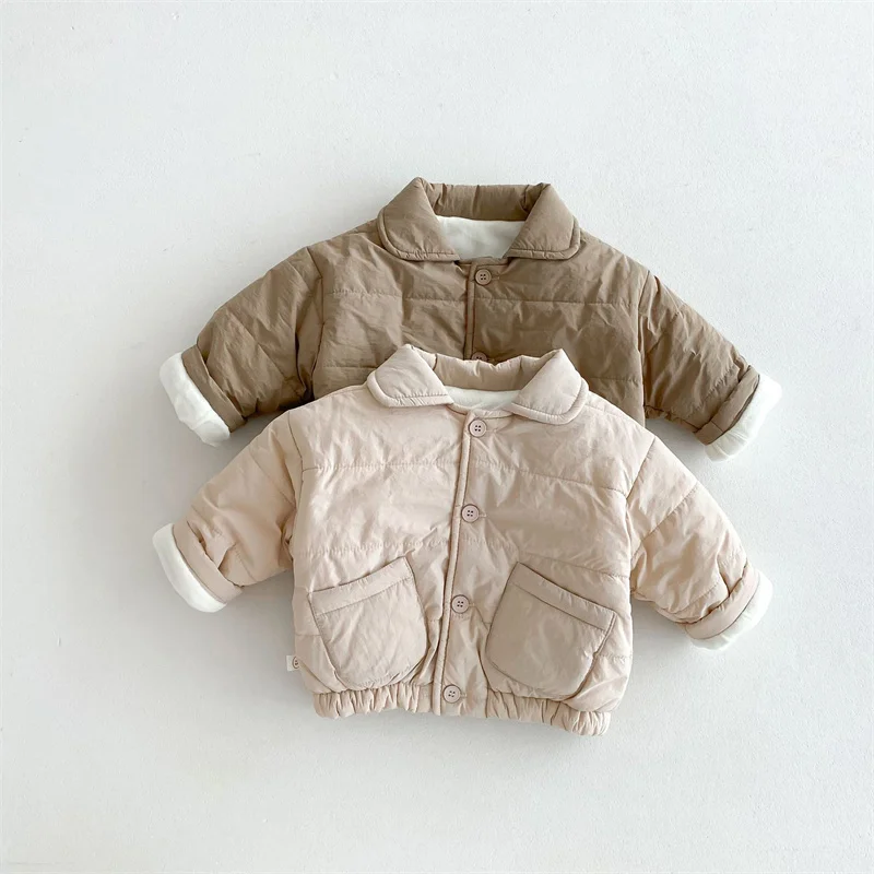 Infants Plus Velvet Thickened Coat Baby Padded Jacket Boys Warm Cotton Clothing Girl Winter Parkas New Children Casual Outerwear