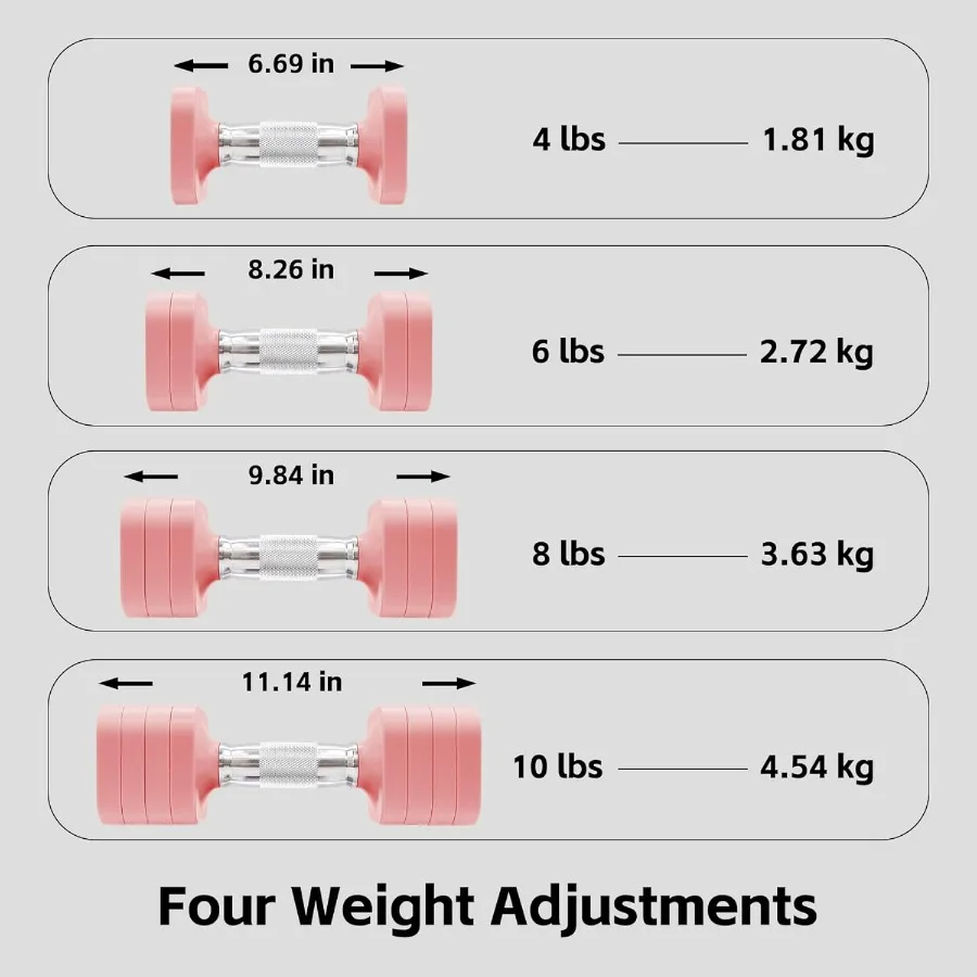 20LBS Adjustable Dumbbell Set, 4 in 1 Free Weights Dumbbells Set for,4lb 6lb 8lb 10lb, with Metal Non Slip Handle，Quick Change，H