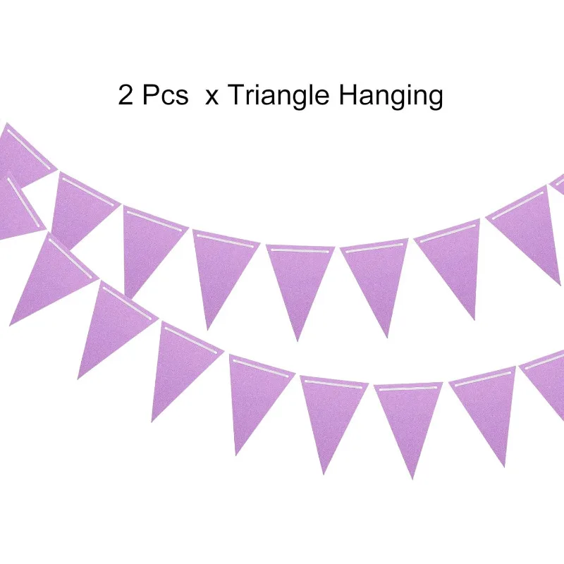 2Pcs Light Purple Hanging Pennant Paper Banner Triangle Flags Backdrop for Festive Wedding Birthday Baby Shower Party Decoration