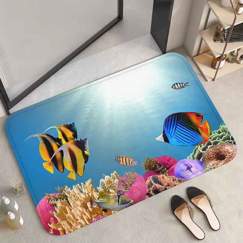

Underwater World Marine Life Door Mat Bathroom Rug Entrance Doormat Living Room Floor Carpet Bath Mats Carpets Custom Home Rugs