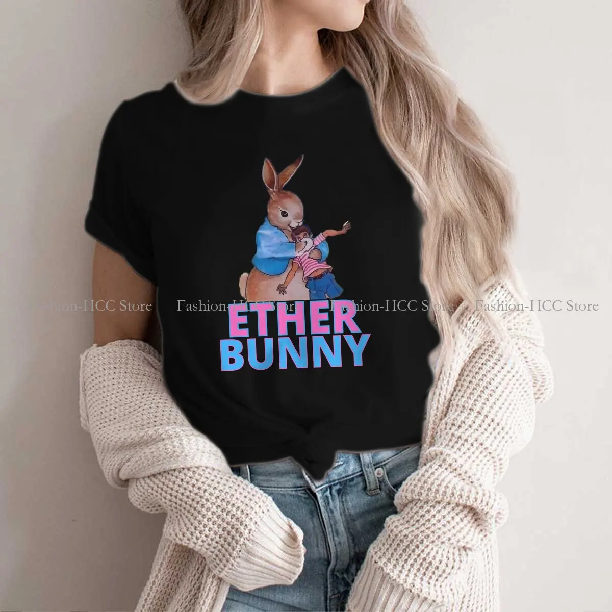 

Rabbit Animal Pattern Polyester TShirts Ether Distinctive Women's T Shirt Hipster Clothing