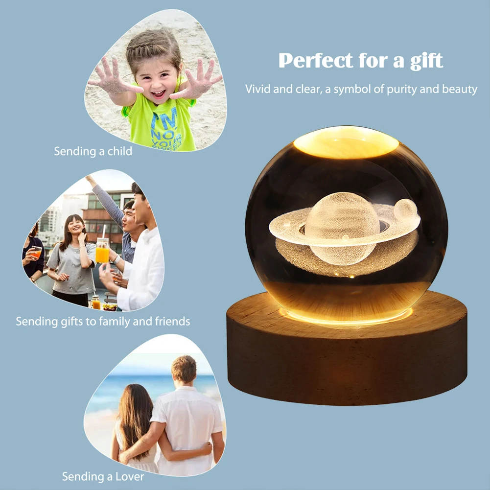 3D Moon Crystal ball Planetary Night Lights Glowing Planet Galaxy Astronaut Table Desktop Home Decoration for Birthday Gift