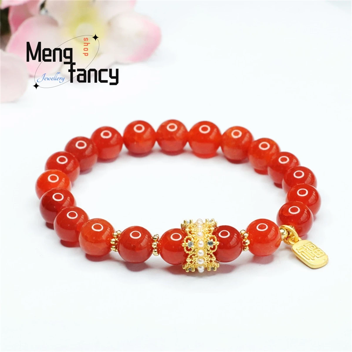 

Natural Authentic Gold Silk Red Agate Chalcedony Blessing Brand Tassel Round Bead Bracelet Simple Generous Personality Jewelry