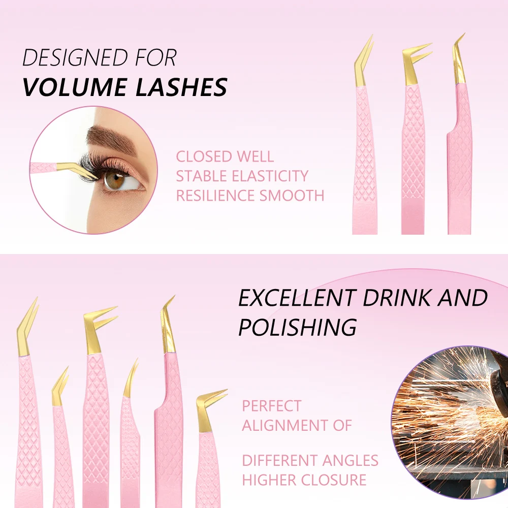 1 Pcs Eyelash Tweezers Extension Pink Stainless Steel Superhard Tweezers With Fiber Tips High Precision Anti-Static Tweezers 5