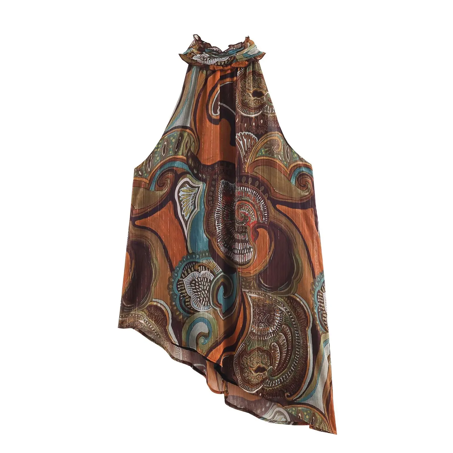 Women Spring Summer Asymmetrical Printed Bow Tops Female Fashion Causal Halter Sleeveless Party Tops High Street Printed Tops