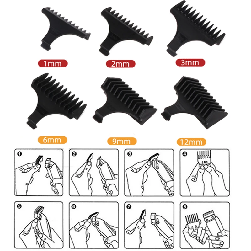 Kemei 6Pcs/Set Original KM-5090 Hair Clipper Limit Comb Guide Attachment Size Barber Replacement 1/2/3/6/9/12mm 6