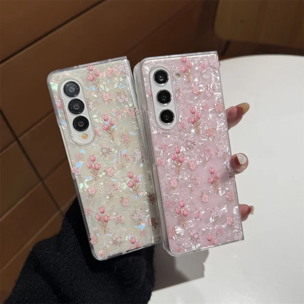 Luxury Colorful Glitter Shell Pattern Flower Case - Cartoon Pink Flower PC Shockproof Cover