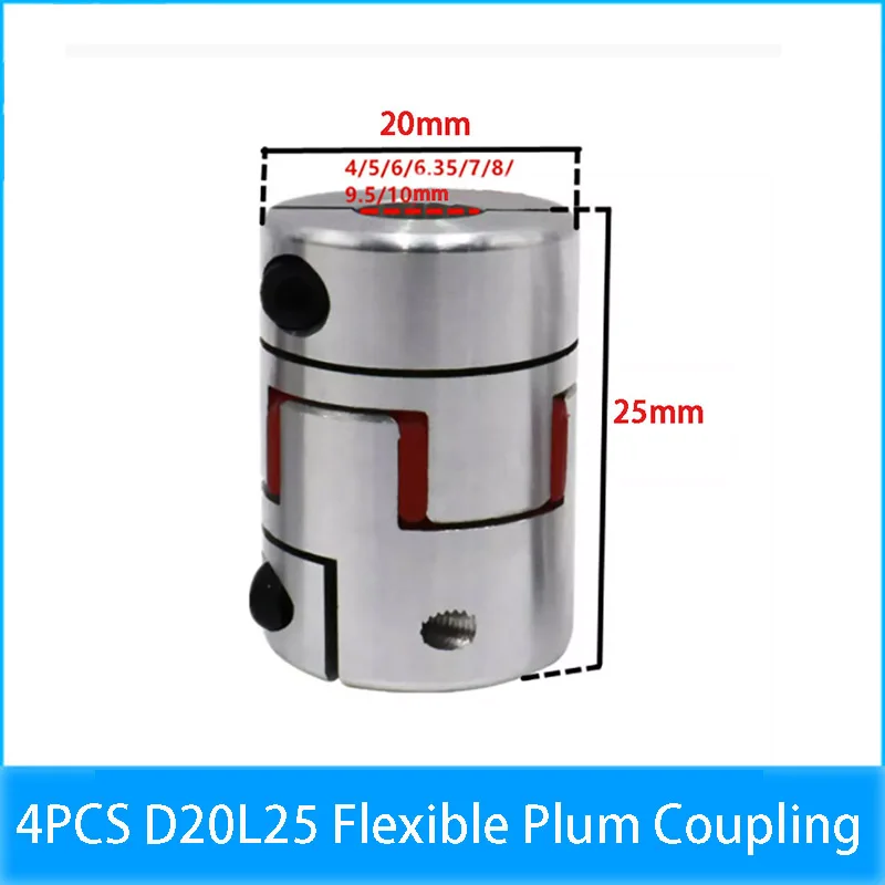 

Cheap 4PCS D20 L25 2 Jaw Spider Plum Shaft Coupling Stepper Motor Sleeve Flexible Coupler Inner Hole 4 5 6 6.35 7 8 9 10mm CNC