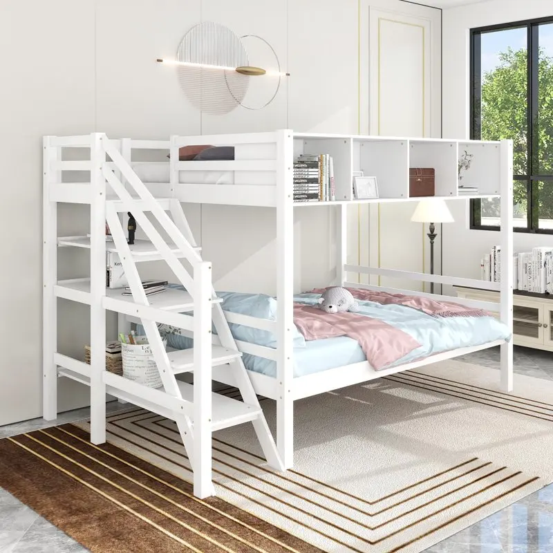 

over Full Bunk Bed with Storage Cabinets and Shelves, White