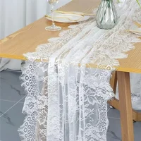 Lot de 6 chemins de table en dentelle blanche 30CMX300CM, chemin de table rustique avec broderie florale de roses pour la décoration de table de mariage ou de fête 2