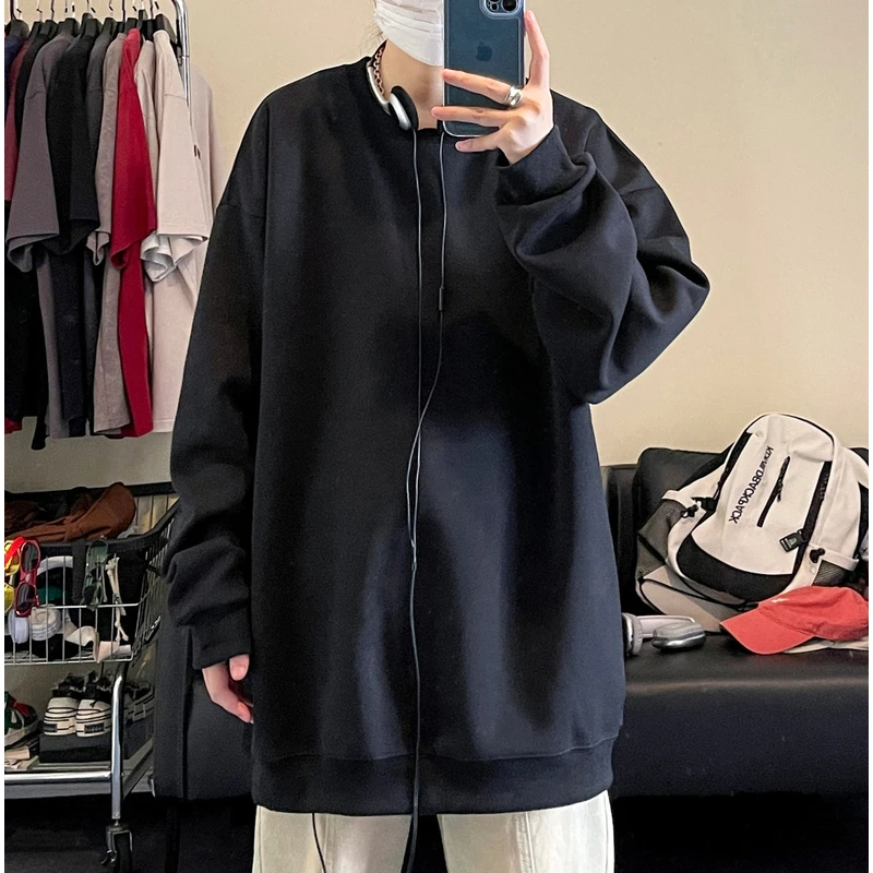 

Men's Sweatshirt Loose Crew Neck Tops Fashion Y2k Solid Color Clothes Autumn Winter Unisex Style Hip-hop Hoodie Men Street Top