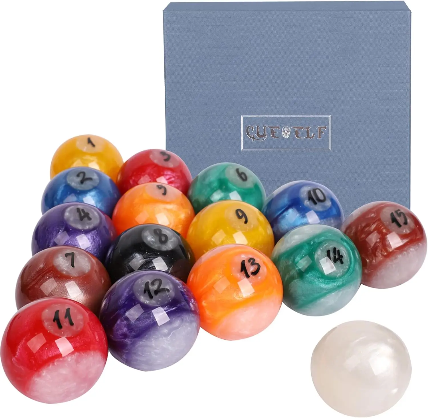 Cueelf Billiard Ball Set 2-1/4 Inch 16 Balls for Pool Tables Professional Pool Balls