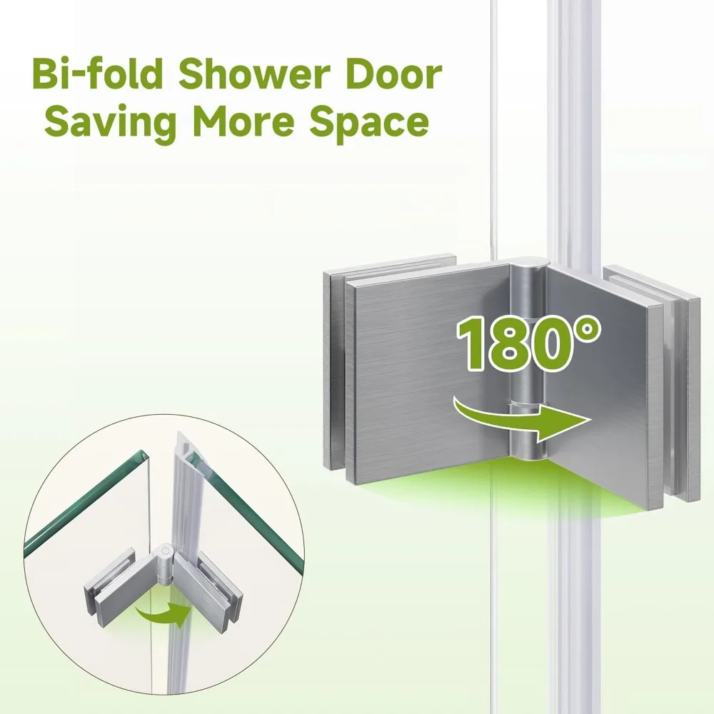 Bifold Shower Door, 30" W x 72" H, 1/4" Tempered Glass Shower Door, Foldable Shower Glass Door, Brushed Nickel Finish 5