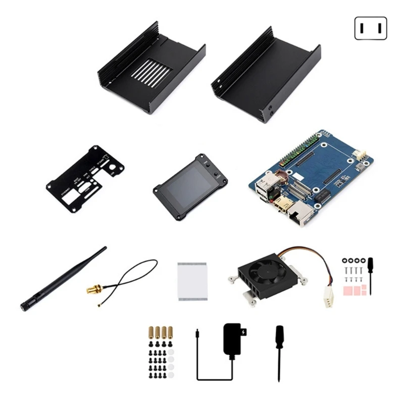 

For RPi Compute Module 4 NAS Host Networking Storage Server Double Slots 2 Inch Screen Aluminum Case Antenna Power F0T1