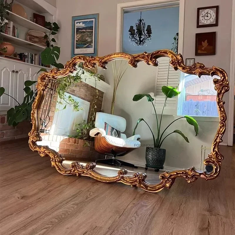 French Retro Carved Decorative Mirrors Designer Home Decor Bedroom Floor Full Body Mirror American Wall-mounted Bathroom Mirror - Image 3