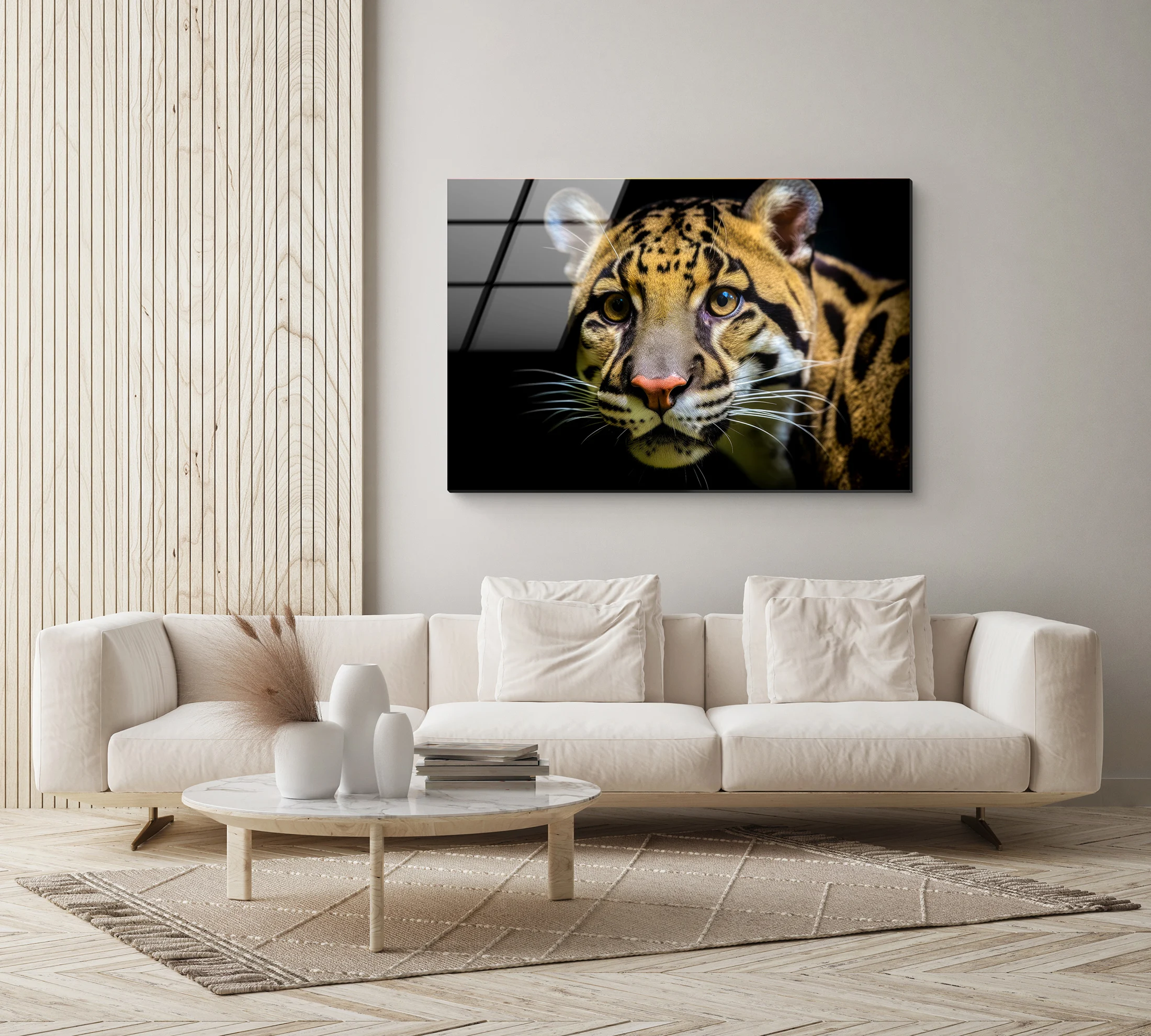 

90X60cm Modern Minimalist Frameless Tempered Glass Art Bedroom Living Room Sofa Backrest Wall Leopard Decoration Painting