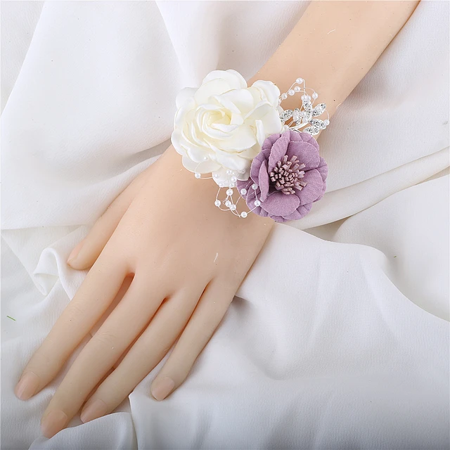 Bridesmaid Silk Flower Bracelet Wedding Corsage Bracelet Polyester Ribbon  Rose Hand Flower Bridel Gift Wrist Corsage Accessories - AliExpress