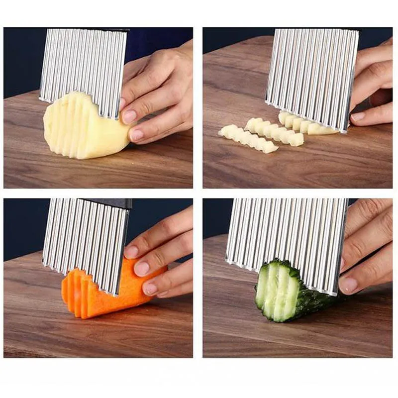 French Fries Cutter Potato Slicer Wavy Knife Wave Chopper Serrated Crinkle  Chipper Slicing Chips Making Tool Vegetable Fruit