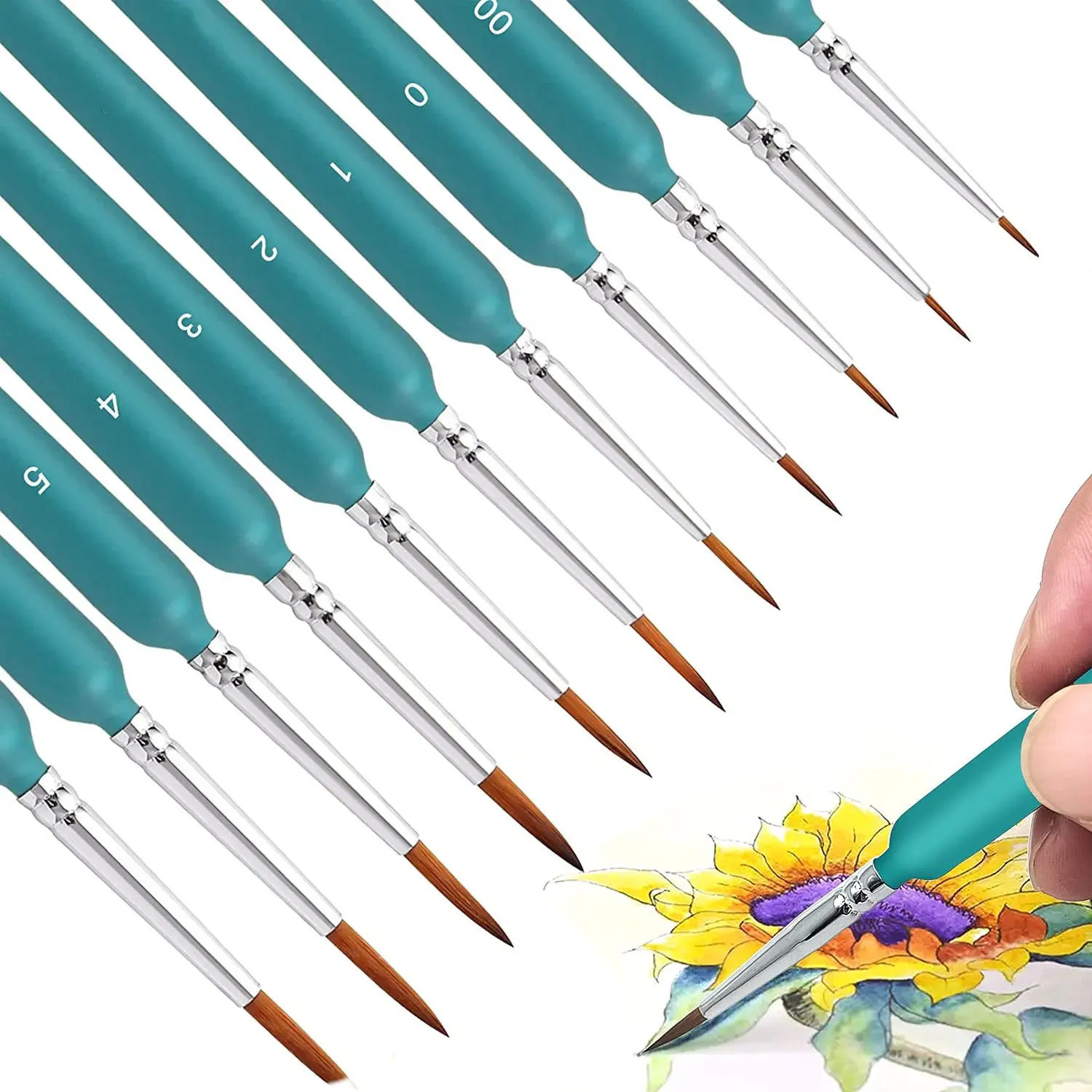 11-Piece Professional Miniature Paint Brush Set for Artists - Weasel Hair Brushes for Gouache, Watercolor, and Oil Painting