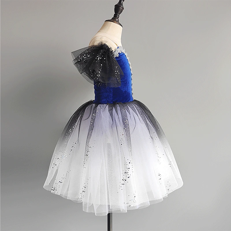Blue Adult Long Tutu Professional whiteSwan Lake Ballet Costume Ballet Tutu BalletDresses Performance Dancewear Velvet Top