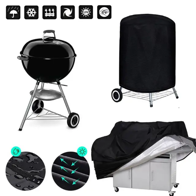 Bbq Vízálló Barbecue Fedél Porbiztos Kültéri Nagy Teherbírású Borító Esőálló Fekete Grill Burkolat - Image 4
