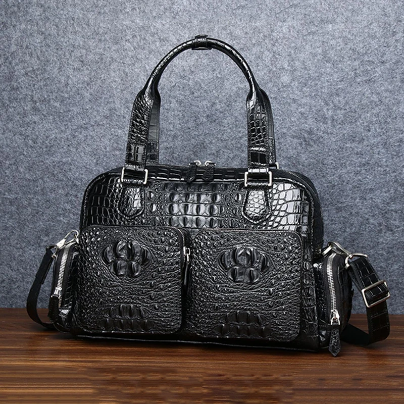 

Crocodile pattern cowhide men's travel bag genuine leather handbag large capacity business travel luggage bag shoulder Tote bag