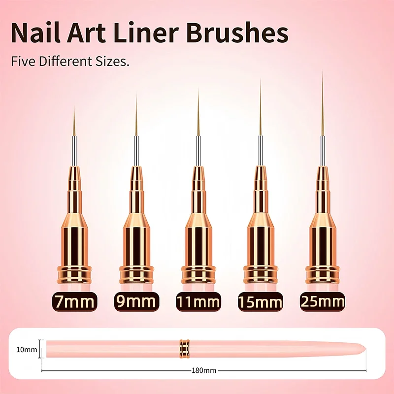7/9/11/15/25MM Nail Liner Brush Set UV Gel Nail Brushes Kits 5pcs French Stripe Line Painting Drawing Flower Pen Manicure Tools 2