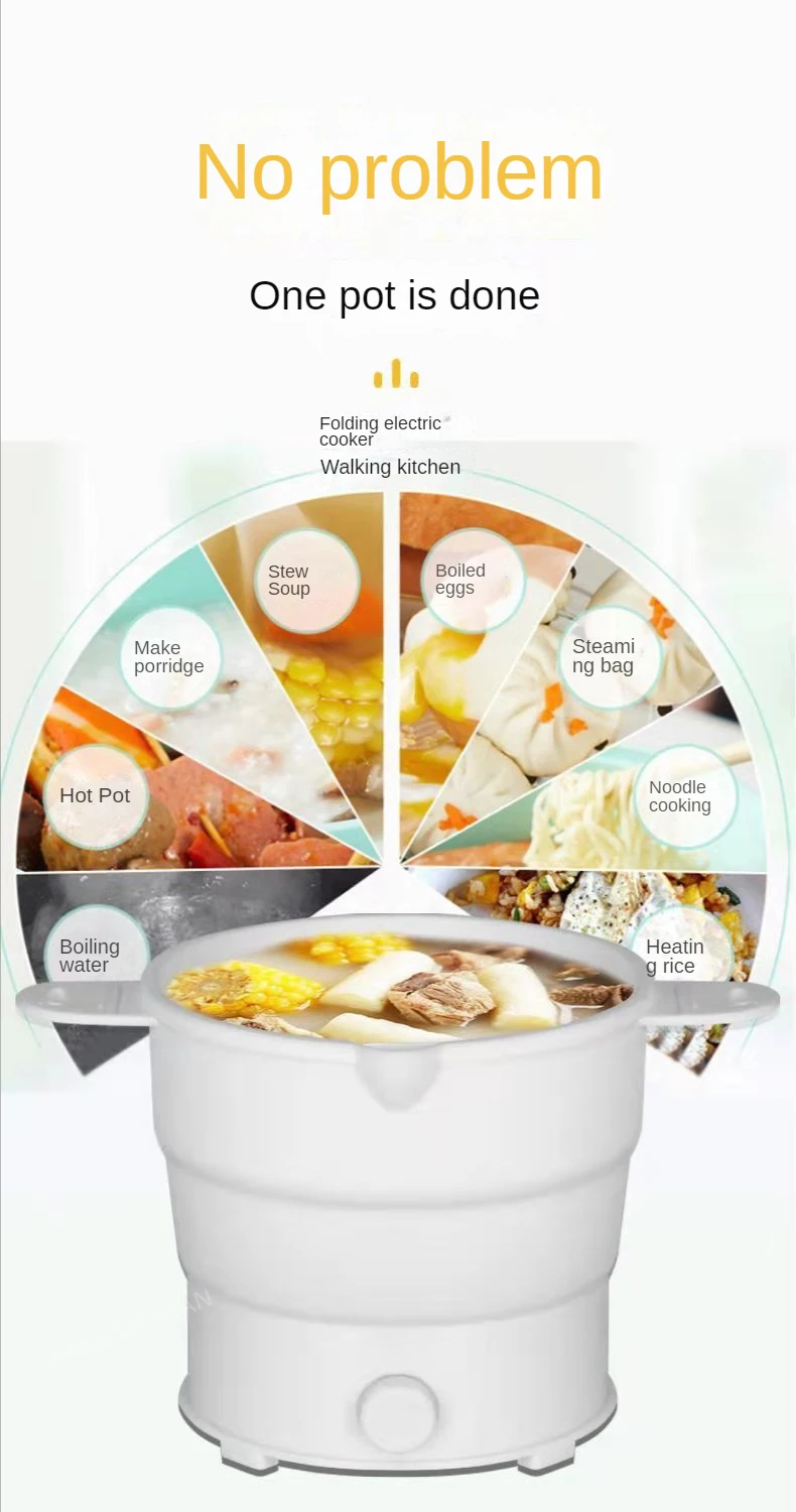 Description Picture 5 of itemFolding Silicone Electric Kettle Travel Water Heating Boiler Noodles Soup Pot Food Cooker Hotpot Cooking Skillet