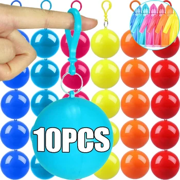 10/1PCS Portable Raincoats Balls with Hook Disposable Waterproof Rain Ponchos Outdoor Hiking Camping Emergency Rain Coats Balls
