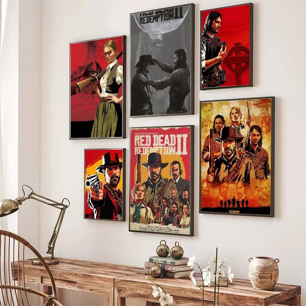 Red Dead Redemption 2 Poster Autoadesivo Art Poster Retro Kraft Paper Sticker Diy Room Bar Cafe Vintage Pittura Decorativa