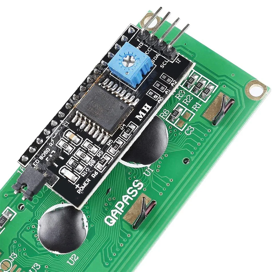 16x2 Blue/Green Screen LCD with I2C Serial Interface Adapter Module