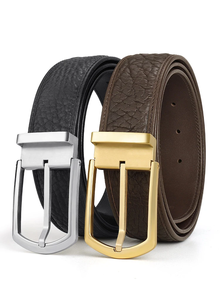 

Imported bison leather Mens belts leather business casual fashion extended perforated head layer pure cowhide needle buckle