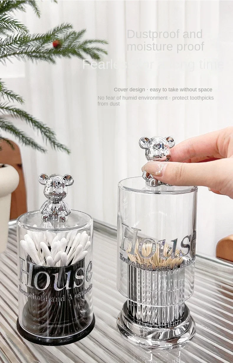 Description Picture 6 of itemCute Bear Toothpick Holder Cotton Swab Rod Storage Box Cosmetics Jewelry Bathroom Makeup Container Lipstick Organizer Box