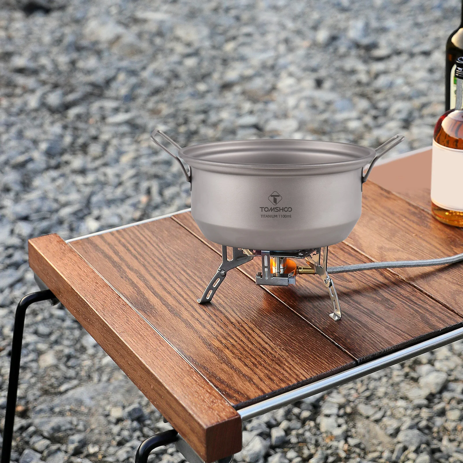 Camp Pot Eco-Friendly Ti Material Camping Pot Lightweight and Portable with 1.1L Capacity Foldable Handle for Outdoor Hiking Pic