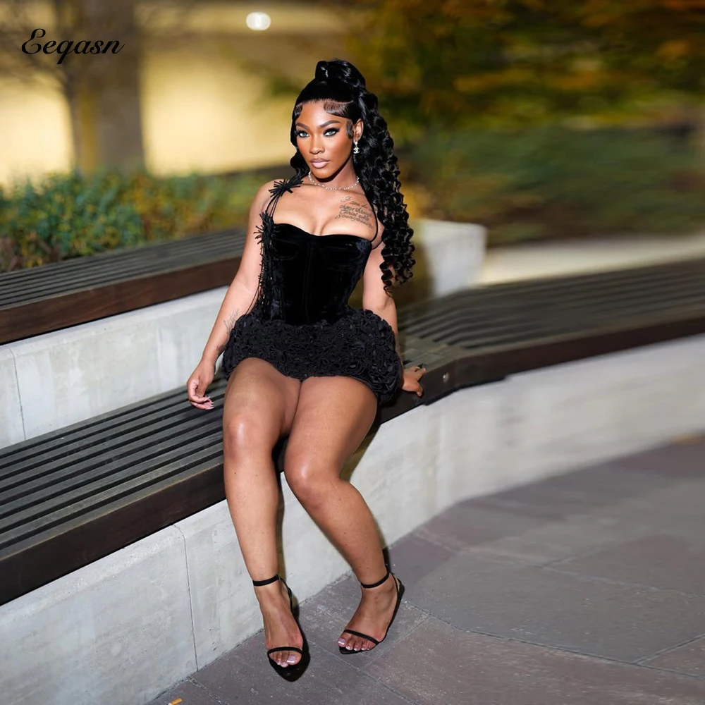 Sexy Ruffles Cocktail Dresses Mini Black Short Prom Dress Corset Mini Dress Night Club Specila Occasion Dresses Customized evening dresses cocktail dress women mini dresses