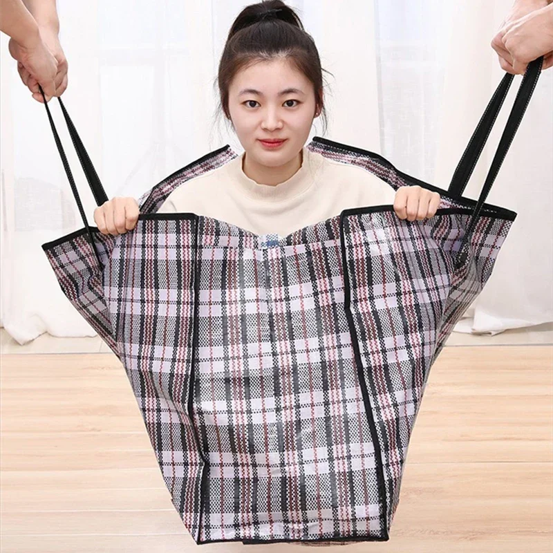 Stripe Woven Bag Large Capacity Storage Moving Bags Clothes Quilt Blanket Luggage Packing Package Zipper Tote Home Organizer 4
