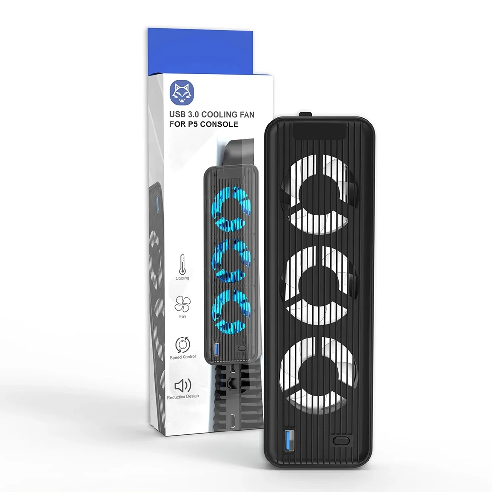 Cooling Fan USB3.0 Game Console Cooling Fan Quiet Cooler LED Light 5500/9500RPM With 3 Fans For PS5/PS5 Slim Console