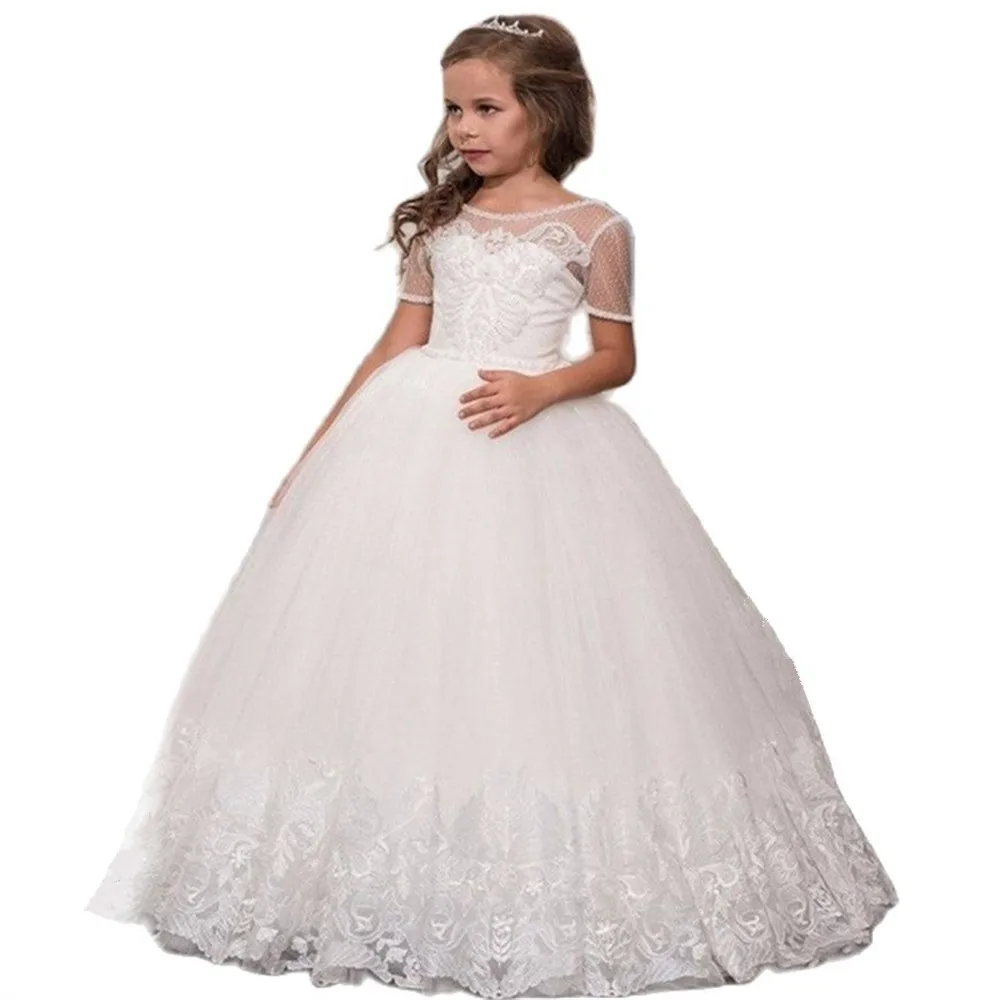 

Flower Girl Dresses For Appliques Long Little Pageant Gowns Girls First Communion Gowns