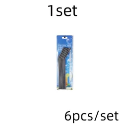Set of 6 Reusable Stainless Steel Drinking Straws with Cleaning Brush and Carrying Case - Eco - Friendly Party and Bar Accessory (Black A)