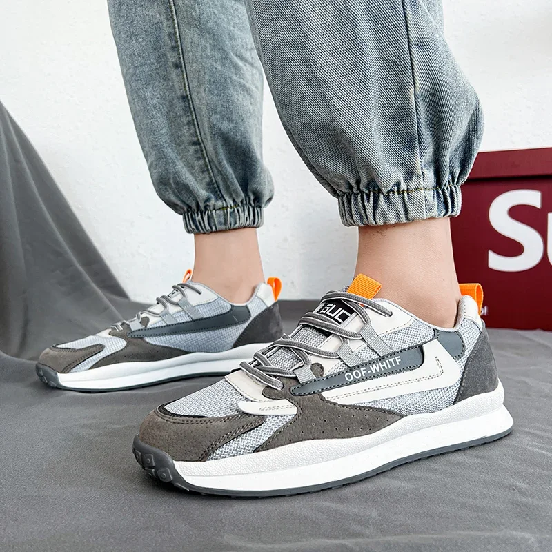 

Men Cow Suede Breathable Mesh Mixed Colors Increased Casual Shoes Brand Comfortable Platform Sport Vulcanized