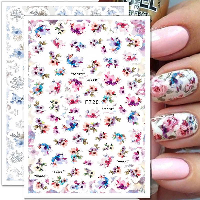 

Зеленые листья, яркие цветочные растения, наклейки для ногтей, самоклеящиеся слайдеры, дизайн маникюра, украшения для ногтей