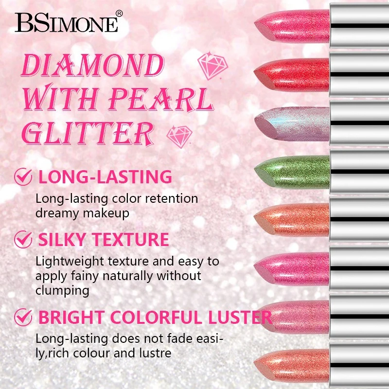 Diamond Pearlescent Lipstick Waterproof Long Lasting Non-stick Cup Matte Velvet Shiny Lipsticks Red Sexy Lips Makeup Cosmetics_voghion.com