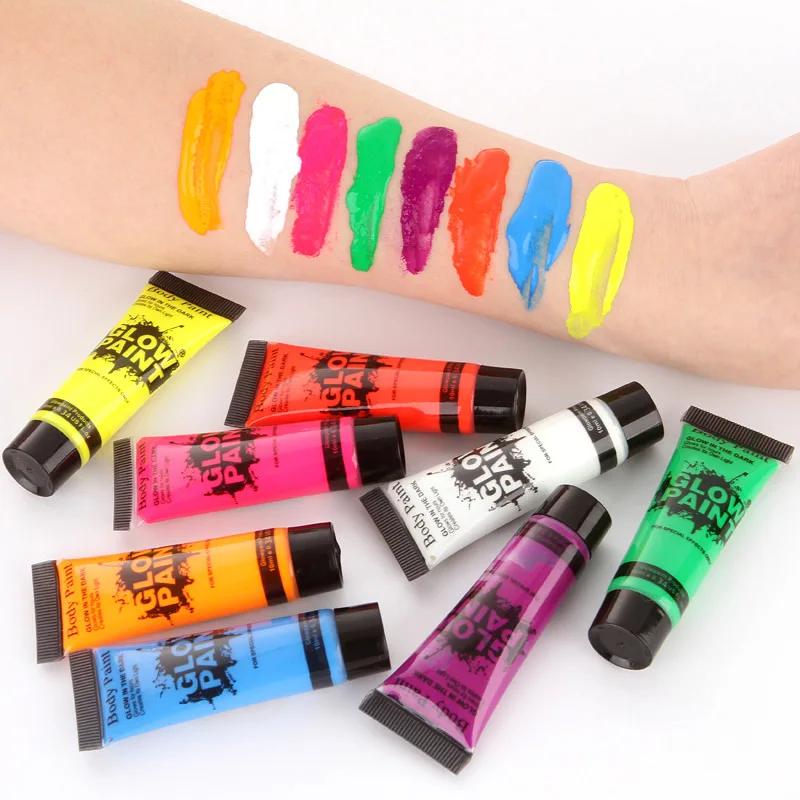10ml UV Glow Blacklight Face and Body Paints 24 tubes/Box Neon/glowing Paint in the Dark Black Light Paint 2